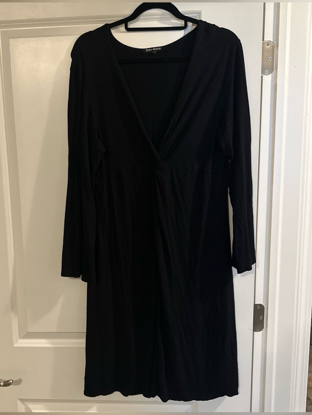 Long-Sleeve Black V-Neck Women's Dress